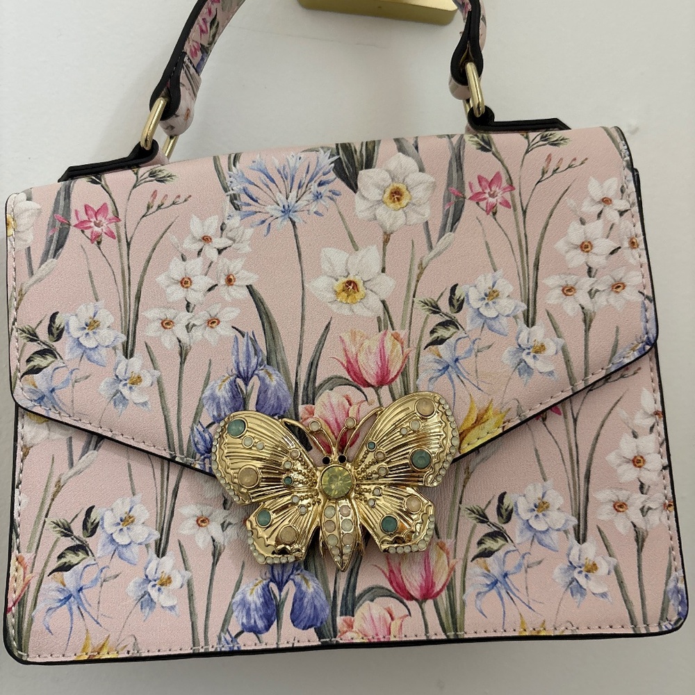 ALDO Floral Top-Handle Bag — Gold Butterfly Clasp, Pastel Pink, Spring Handbag